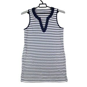 Women's Lands End Sleeveless Striped Cotton Dress V Neck Size M (10-12)